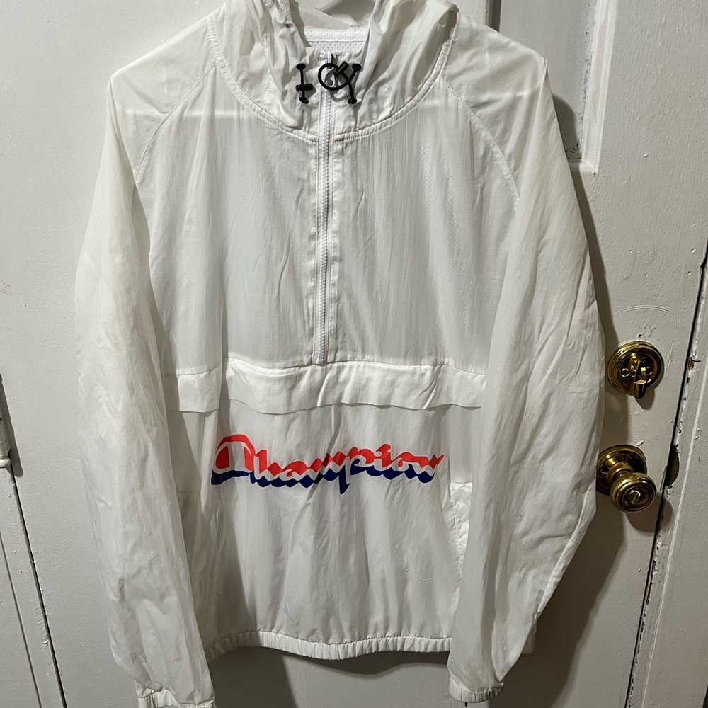 White Champion 1/4 Zip Windbreaker w/ hood